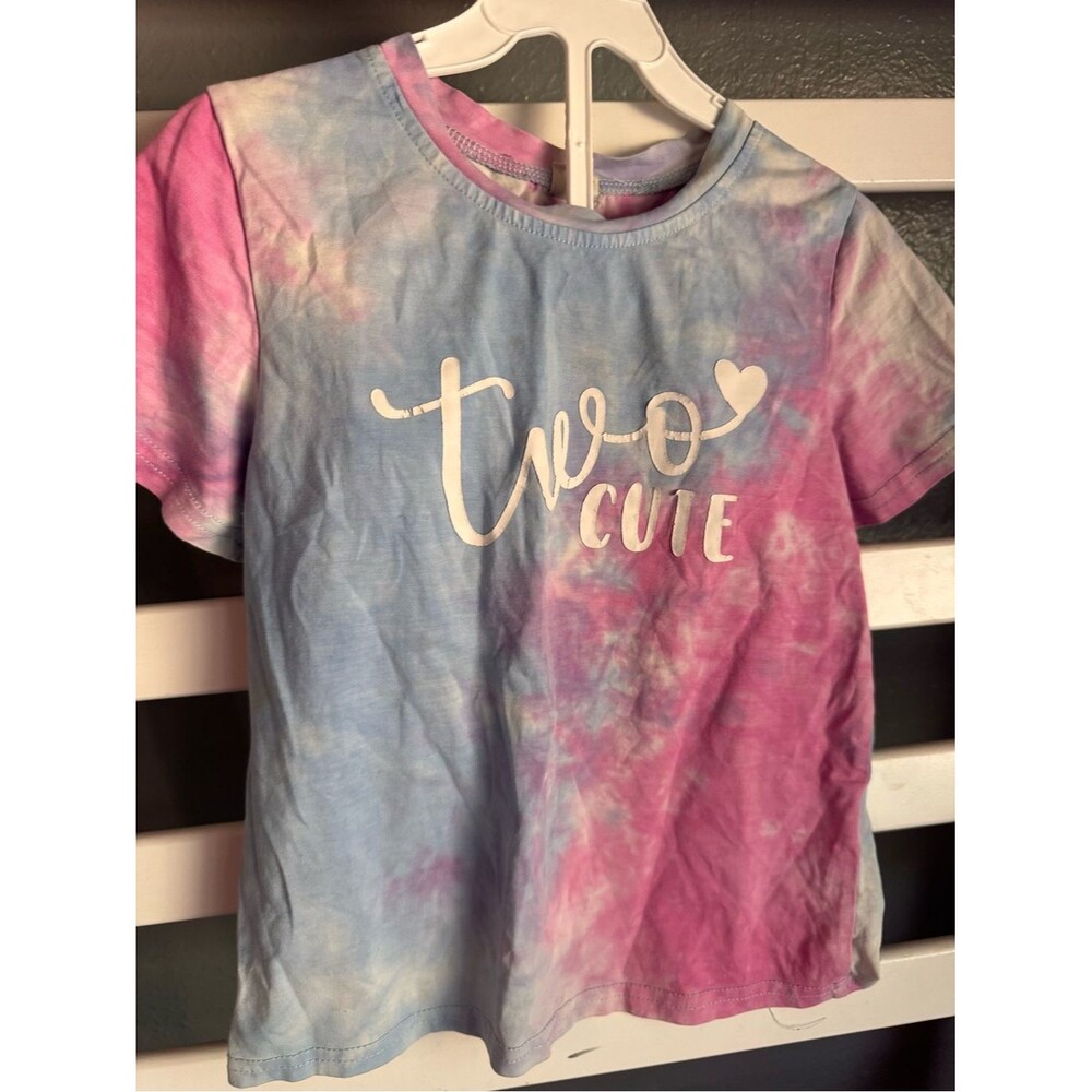 Two Cute Tie-Dye Short Sleeve Tee - Pink & Light Blue